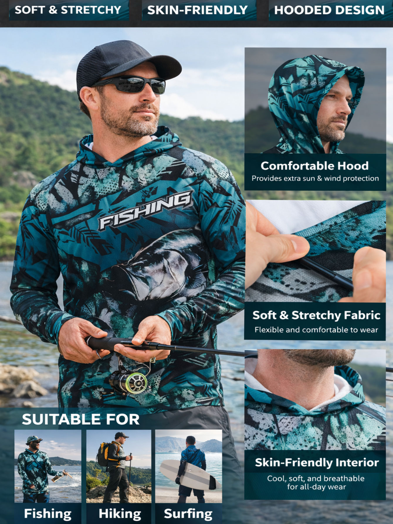 Fishing Equipment Clearance - Angeln Kleidung Hoodie Männer Sonnenschutz UPF